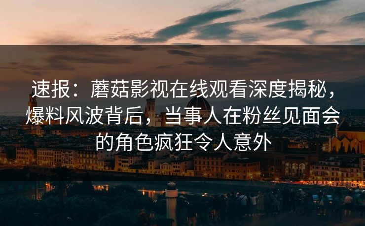 速报：蘑菇影视在线观看深度揭秘，爆料风波背后，当事人在粉丝见面会的角色疯狂令人意外