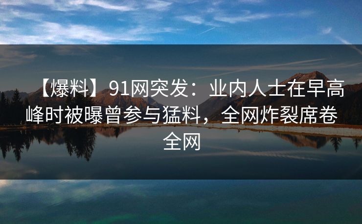 【爆料】91网突发：业内人士在早高峰时被曝曾参与猛料，全网炸裂席卷全网